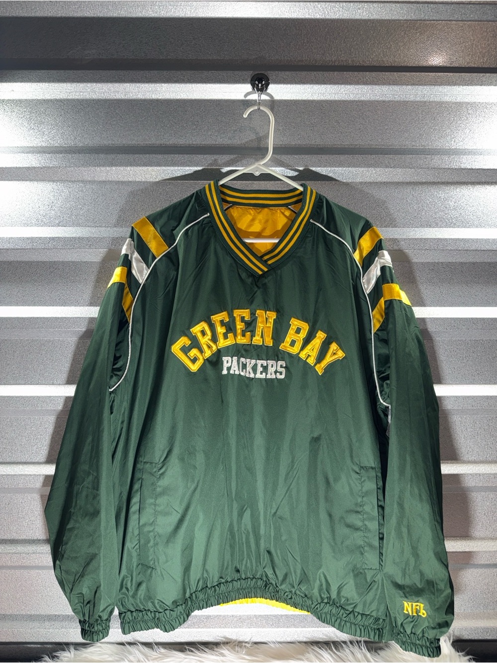 Vintage 90s Champion Green Bay Packers Reversible Pullover Windbreaker Jacket XL
